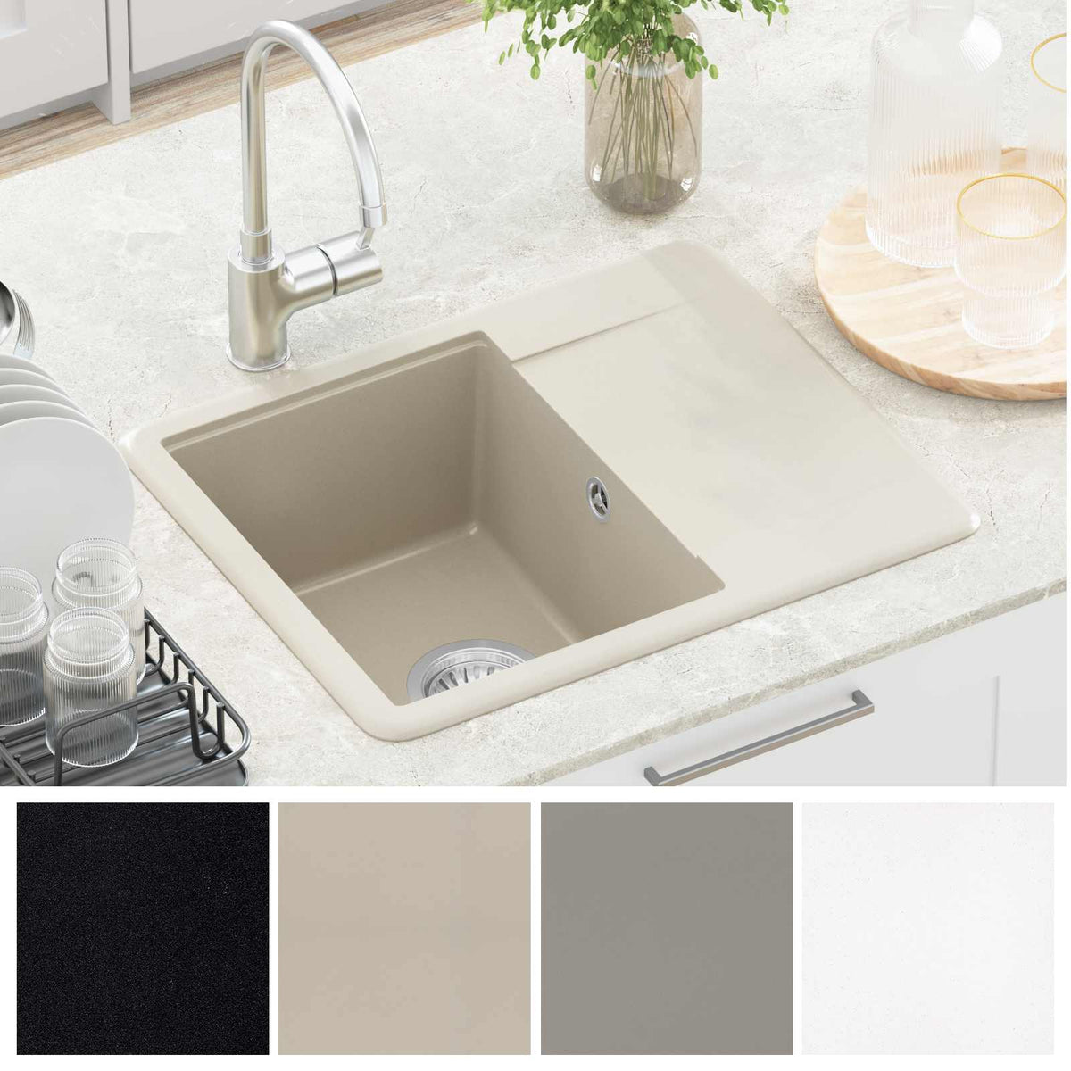 Vask 80% Kvarts og 20% Resin 560 x 460 mm Beige