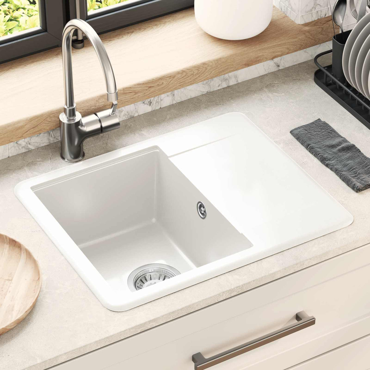 Vask 80% Kvarts og 20% Resin 560 x 460 mm Hvid