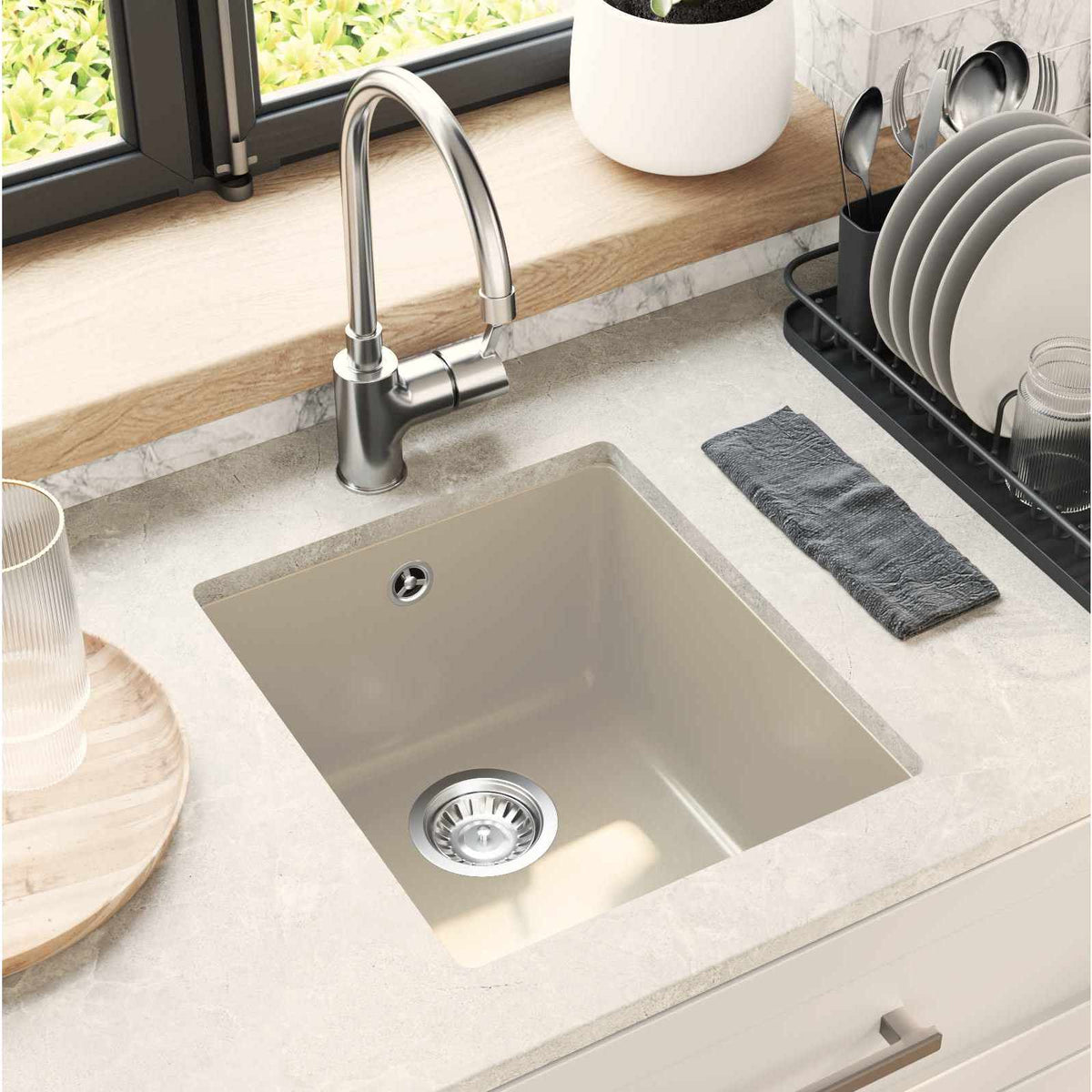Vask 80% Kvarts og 20% Resin 370 x 460 mm Beige