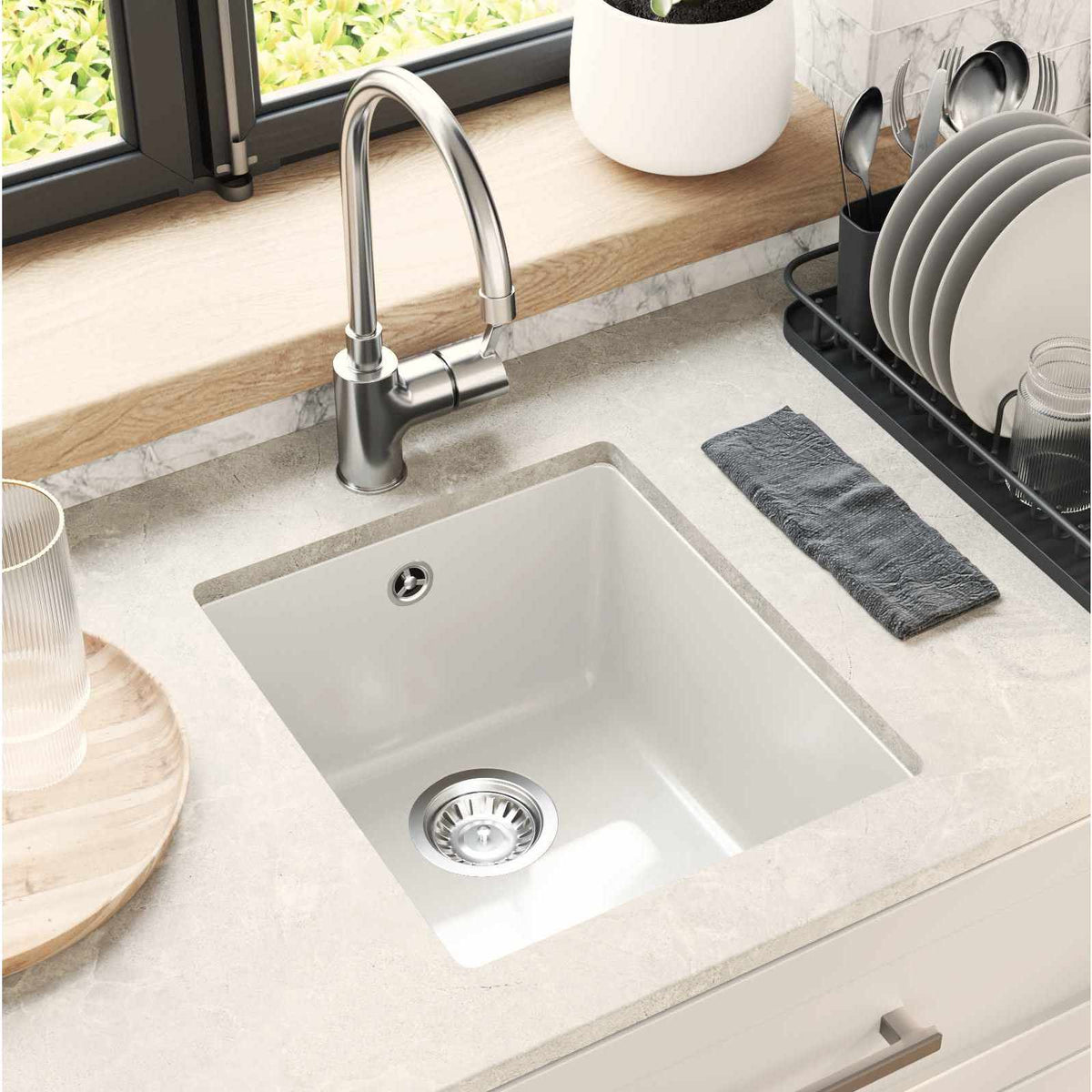 Vask 80% Kvarts og 20% Resin 370 x 460 mm Hvid