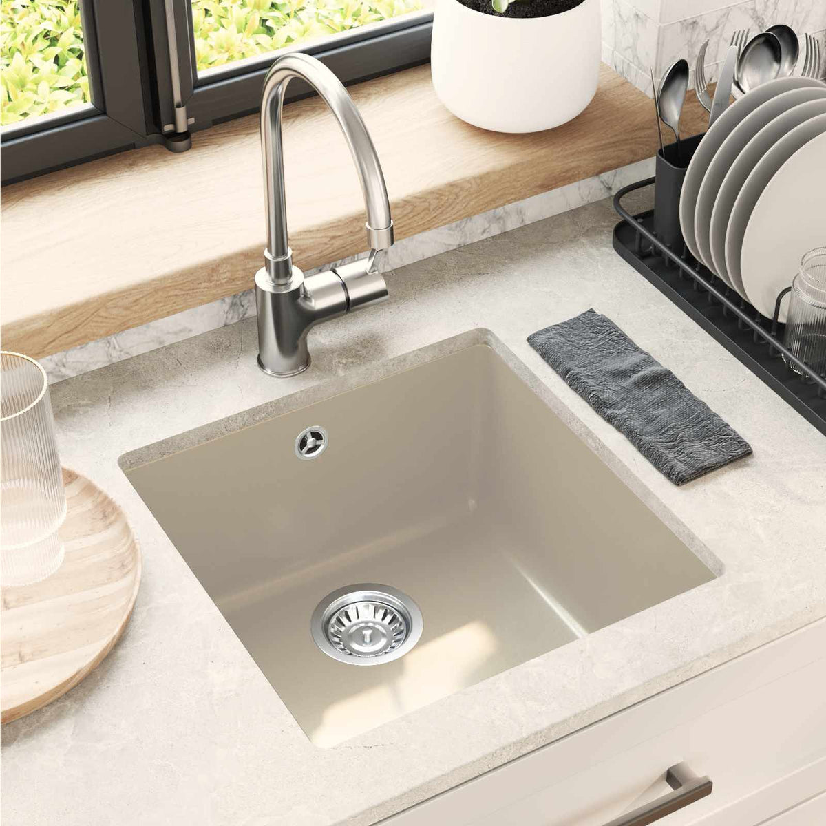 Vask 80% Kvarts og 20% Resin 430 x 460 mm Beige