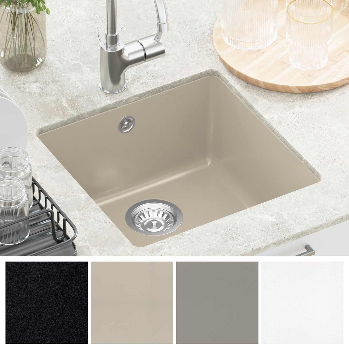 Vask 80% Kvarts og 20% Resin 430 x 460 mm Beige