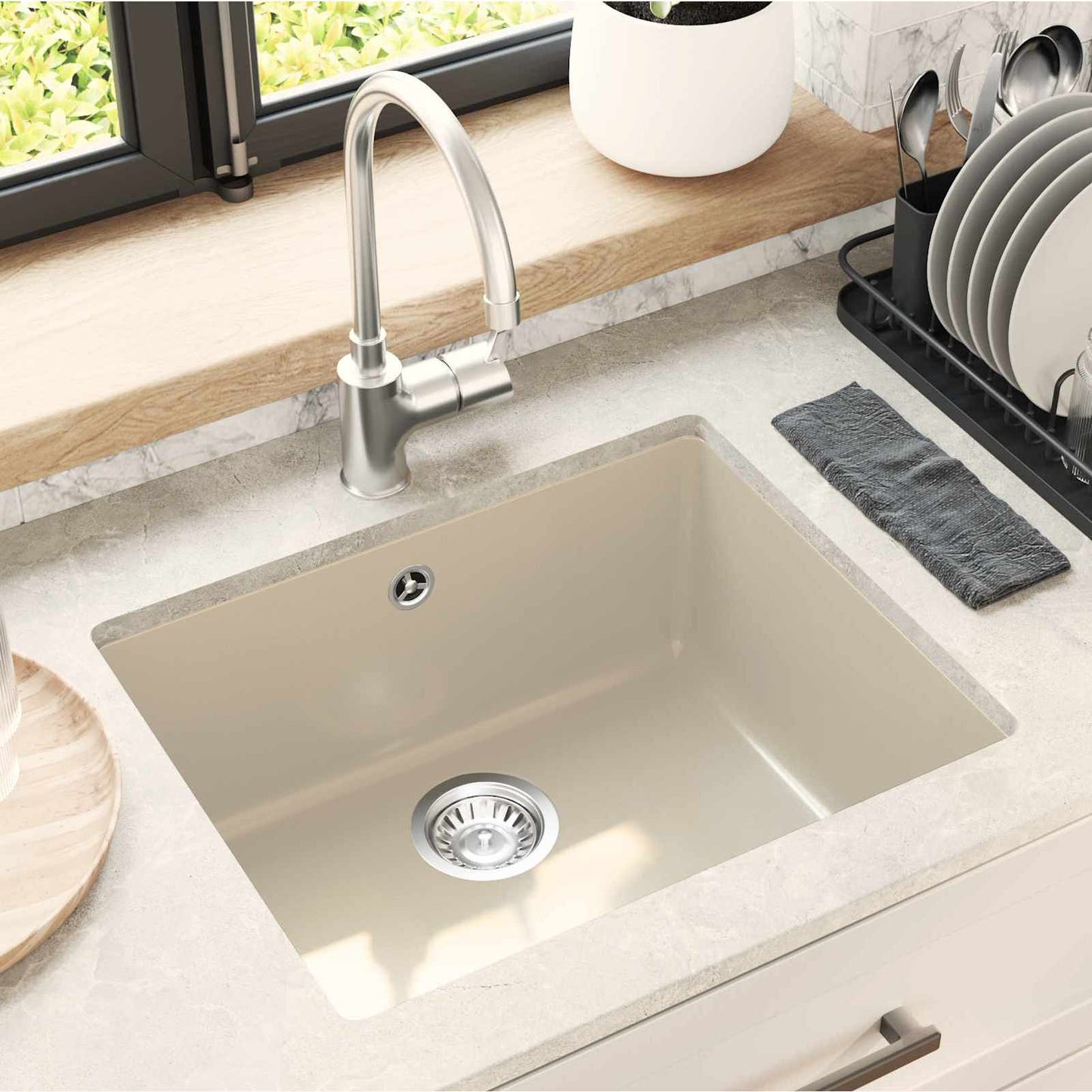 Vask 80% Kvarts og 20% Resin 530 x 460 mm Beige
