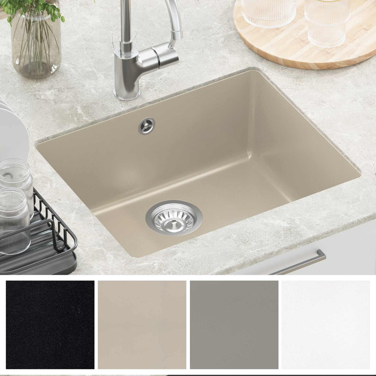 Vask 80% Kvarts og 20% Resin 530 x 460 mm Beige