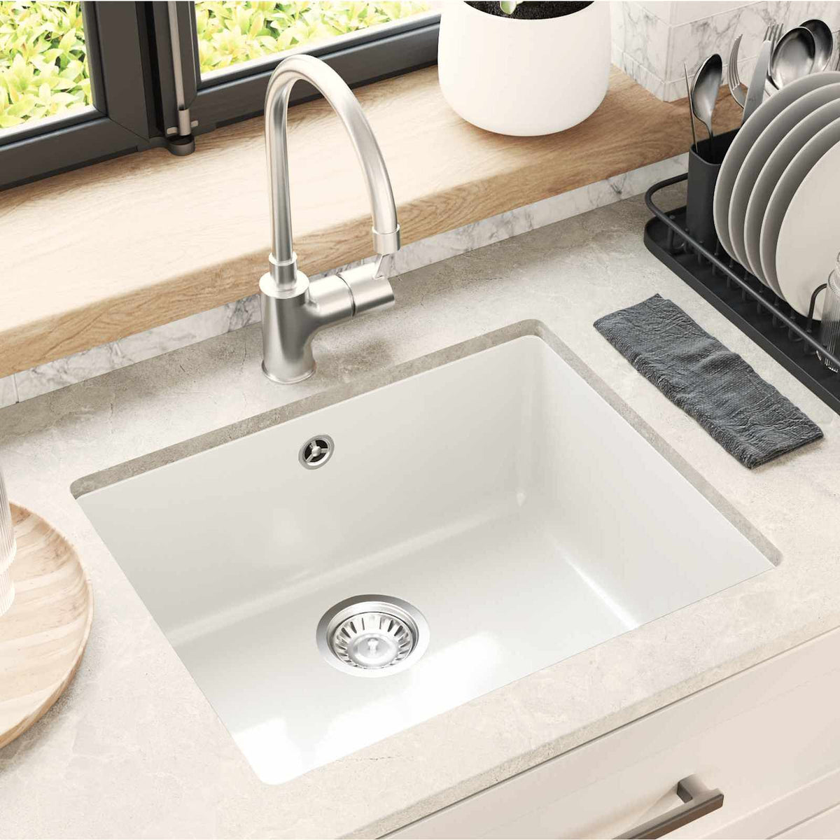 Vask 80% Kvarts og 20% Resin 530 x 460 mm Hvid