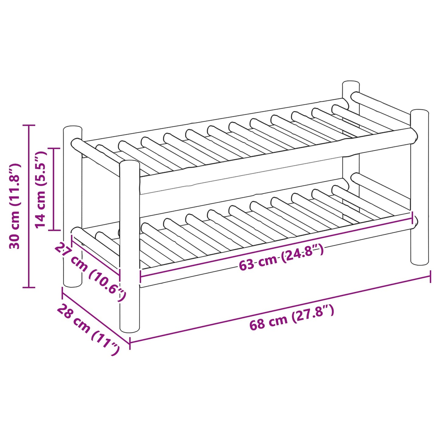 Skostativ 68 x 28 x 30 cm Bambus Naturfarvet