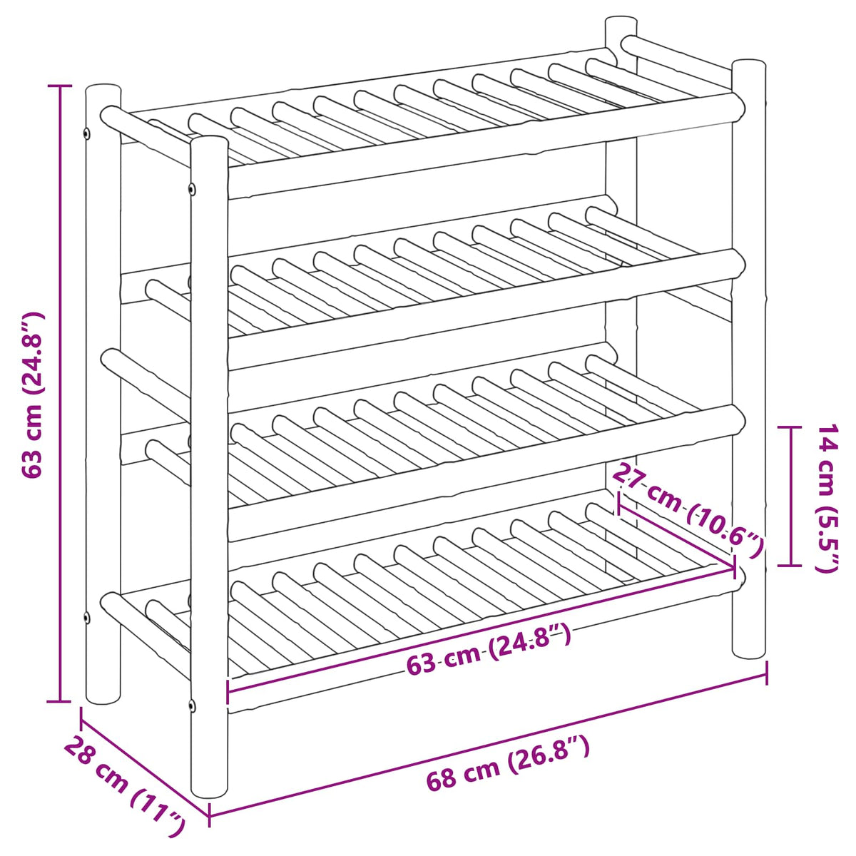 Skostativ 68 x 28 x 63 cm Bambus Naturfarvet