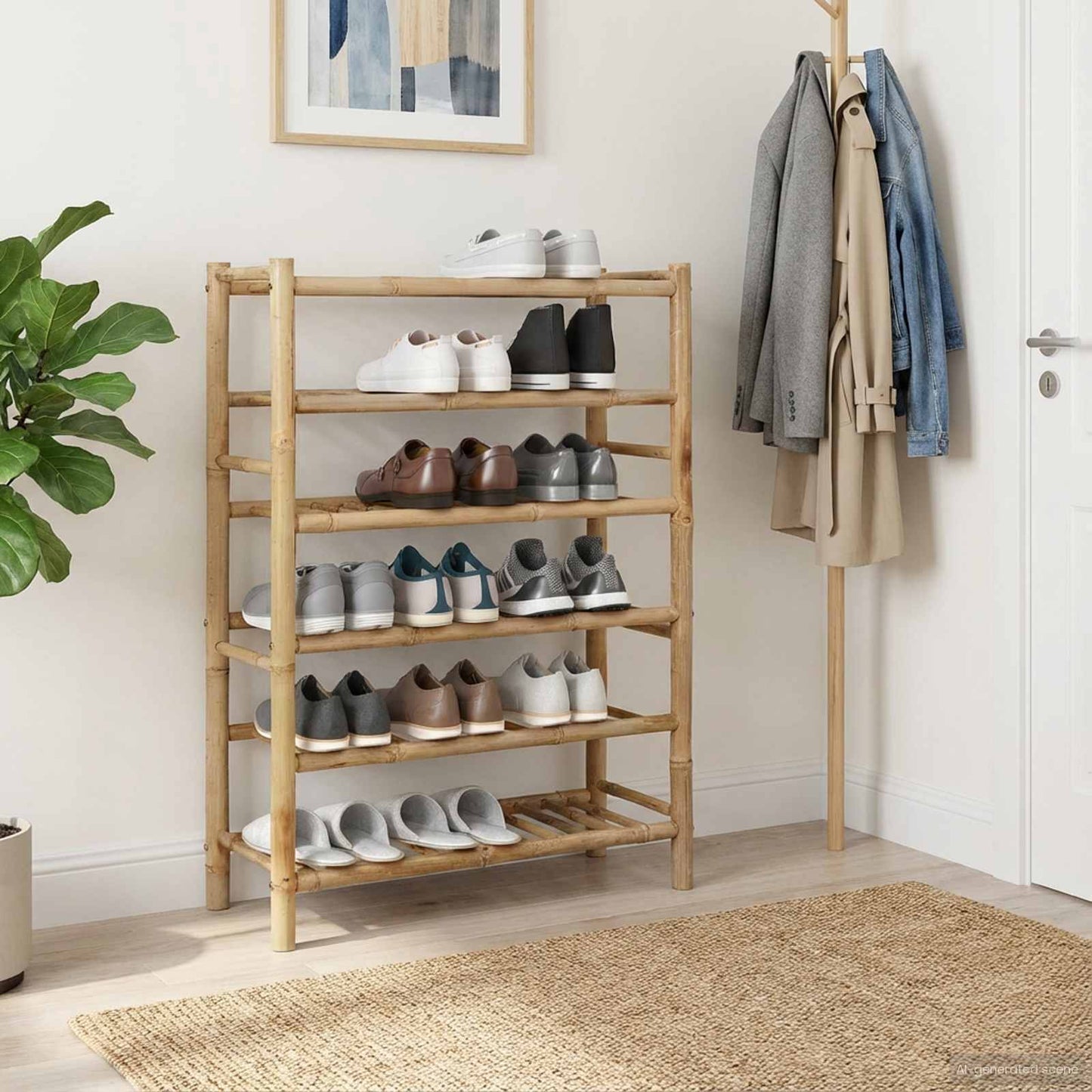 Skostativ 68 x 28 x 96 cm Bambus Naturfarvet
