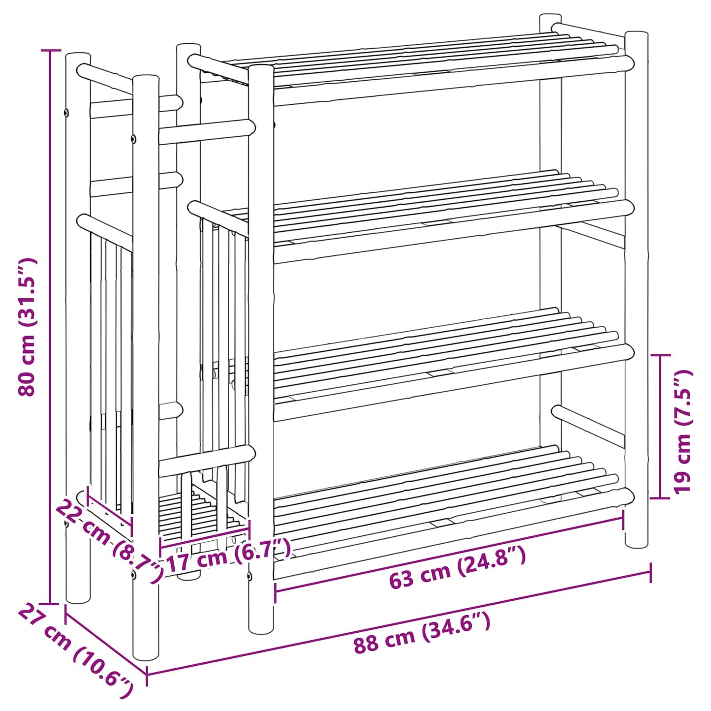 Skostativ 88 x 27 x 80 cm Bambus Naturfarvet