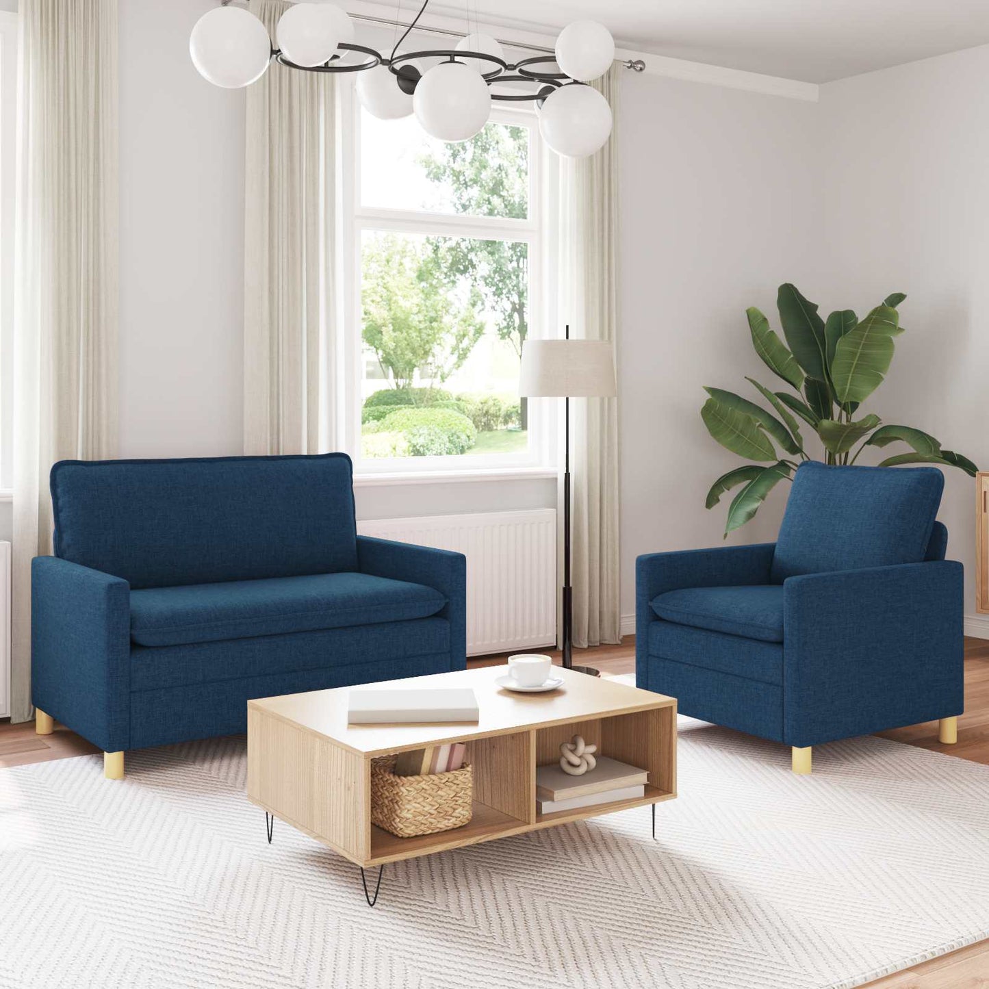 Sofa Sæt 2 stk. Blå Stof