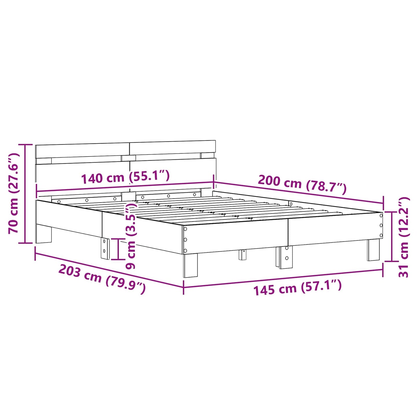 Sengestel Sort eg 140 x 200 cm Konstrueret træ