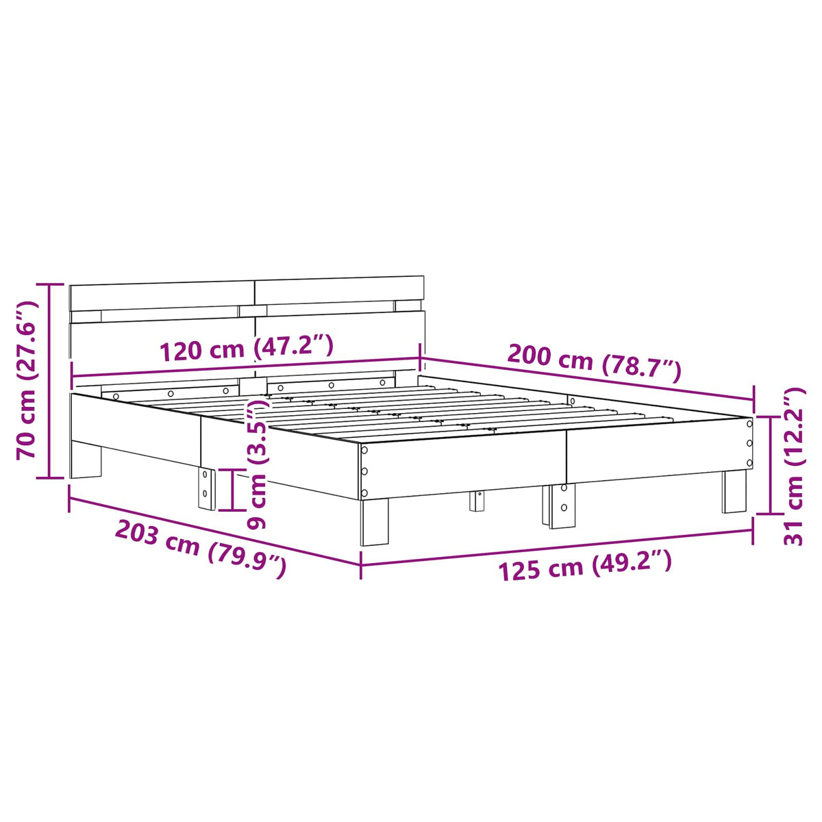 Sengestel Sort eg 120 x 200 cm Konstrueret træ