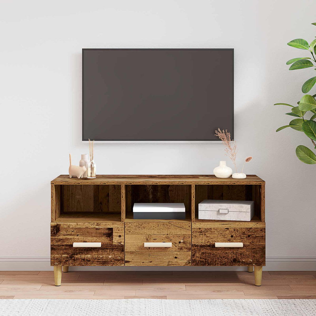 TV-skab 102 x 36 x 50 cm Gammelt træ Konstrueret træ