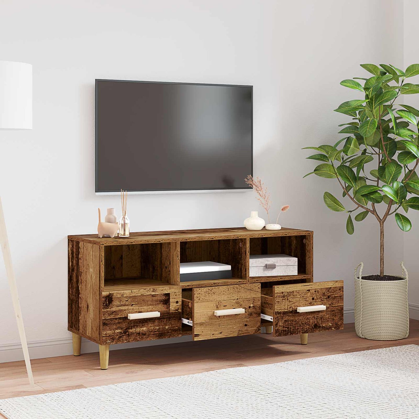 TV-skab 102 x 36 x 50 cm Gammelt træ Konstrueret træ