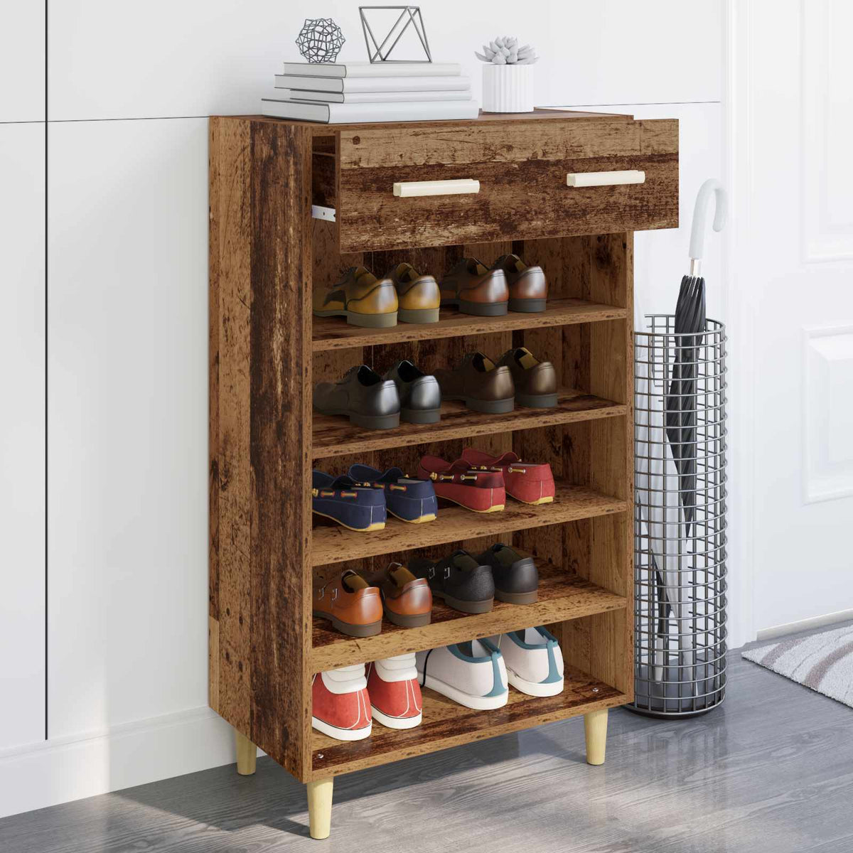Sko skab 60 x 35 x 105 cm Konstrueret træ Gammelt træ