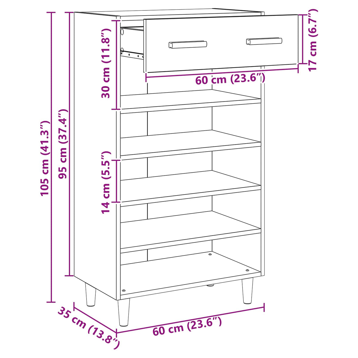 Sko skab 60 x 35 x 105 cm Konstrueret træ Gammelt træ