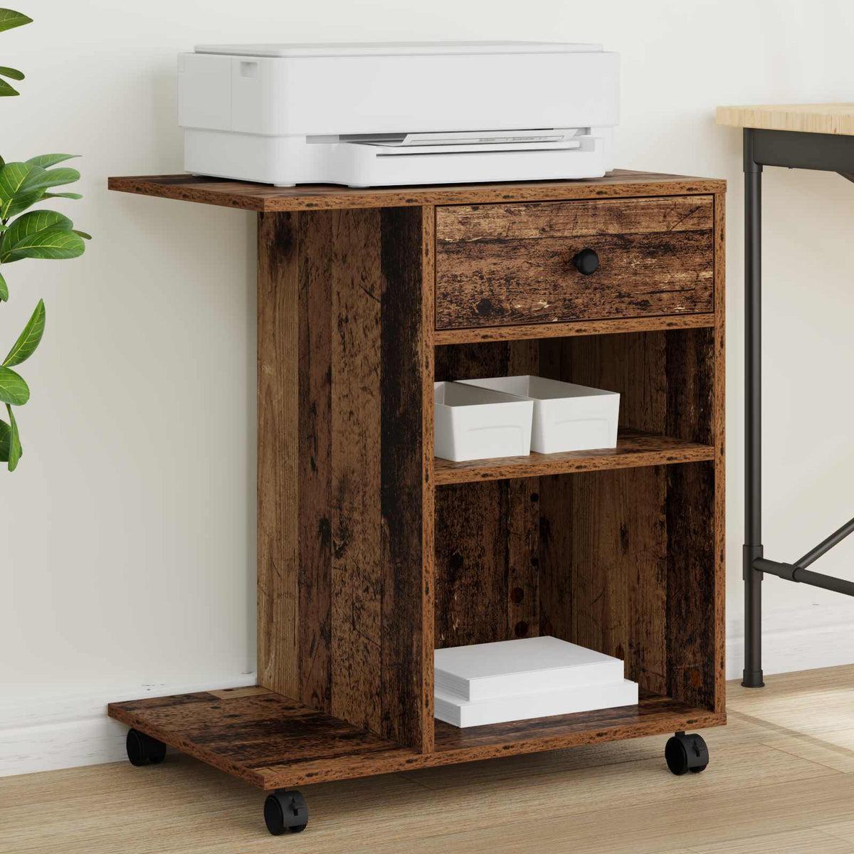 Printerstand Gammelt træ 60 x 40 x 68,5 cm Konstrueret træ