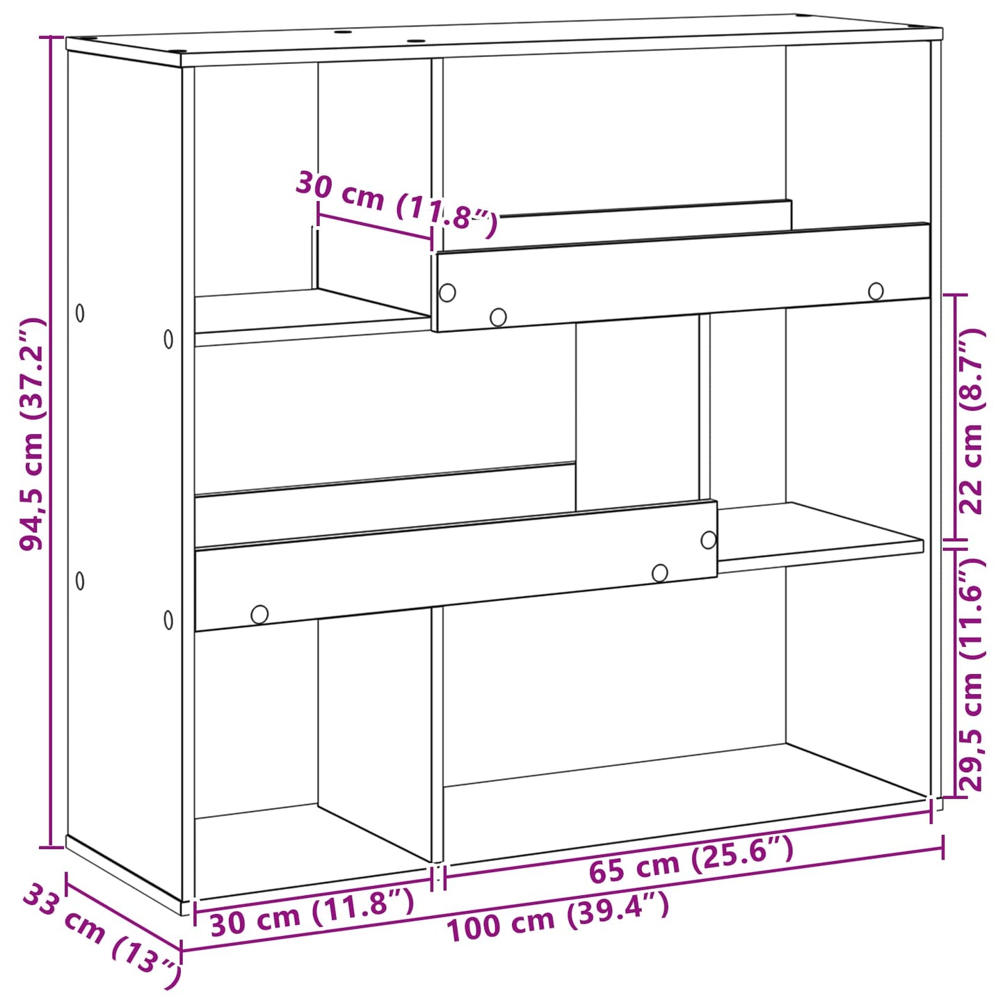 Boghylde 4 niveauer 100 x 33 x 94,5 cm Konstrueret træ Sort eg
