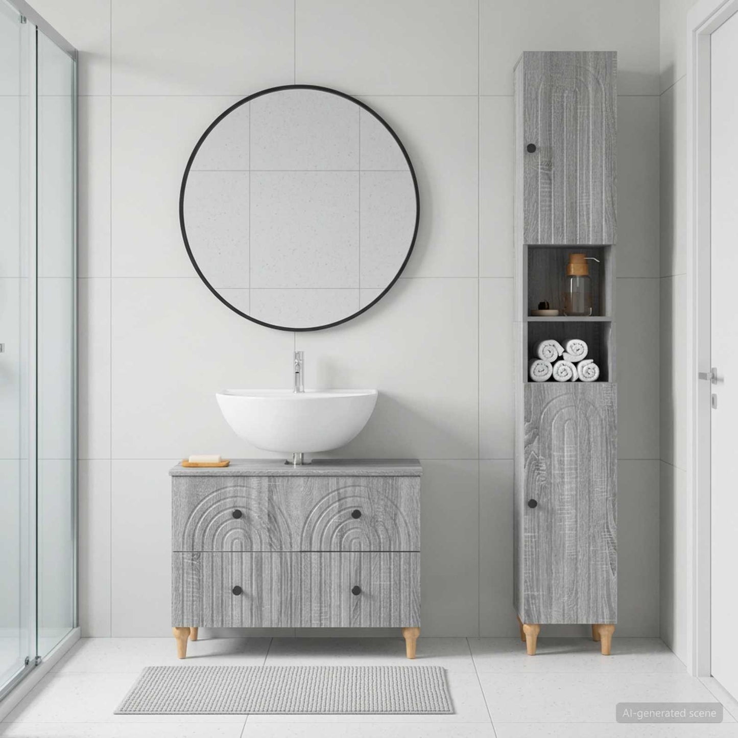 2 Deles Badeværelsesskab Sæt ALKMAAR Grå Sonoma Konstrueret træ