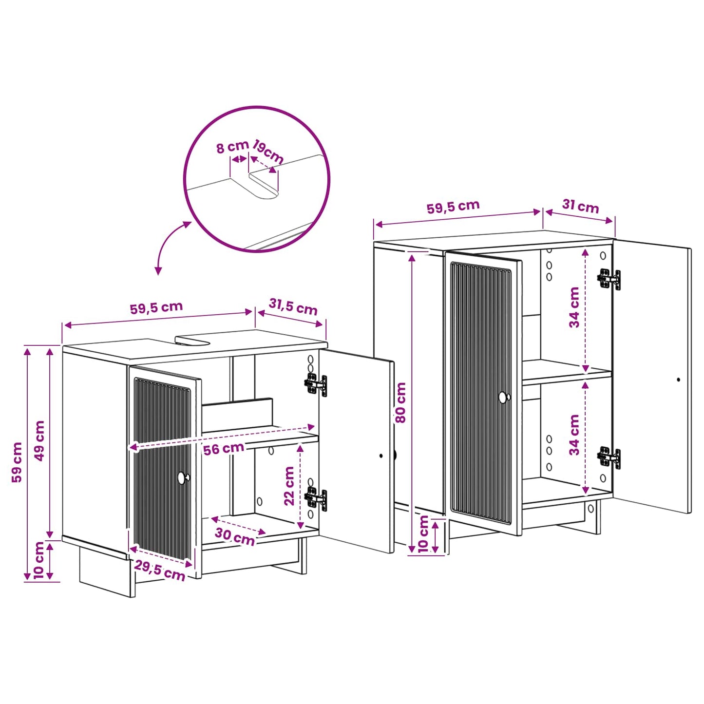 2 Deles Badeværelsesskab Sæt EDE Betongrå Konstrueret træ