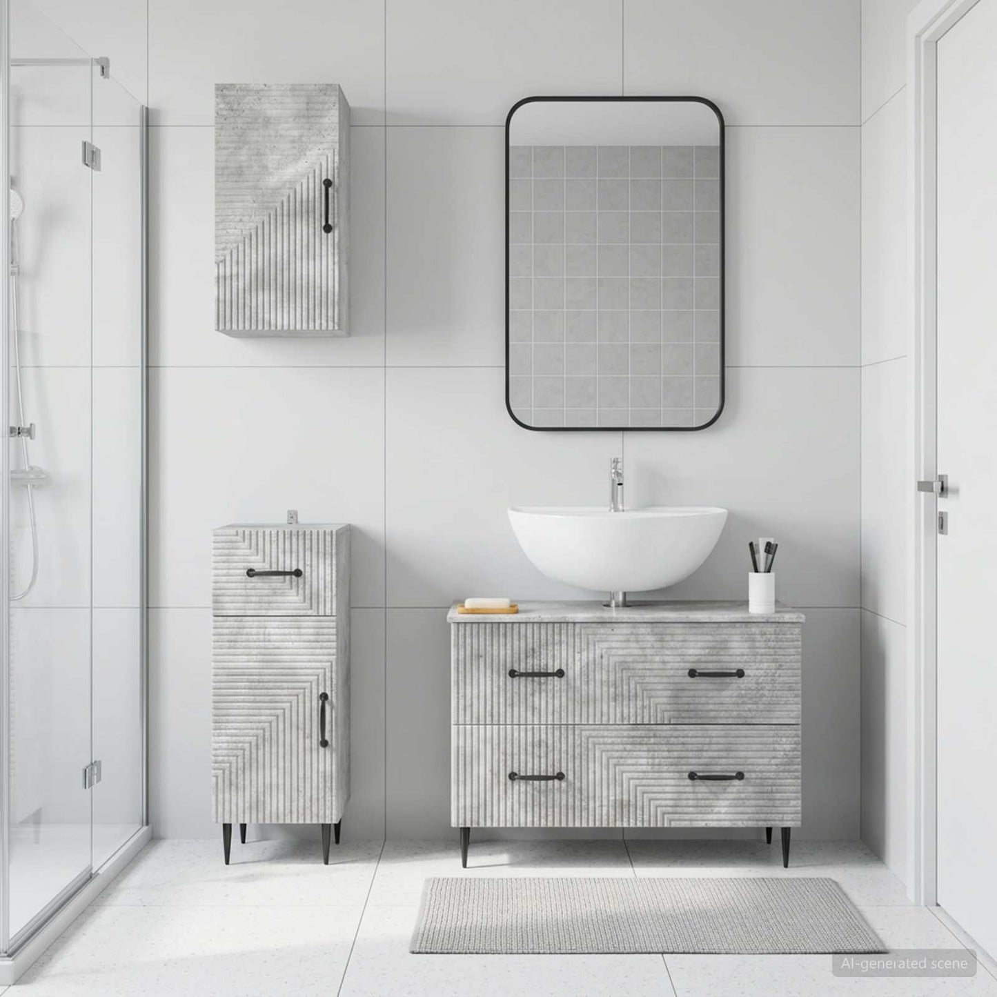 3-delt badeværelses skab sæt HAARLEM Betongrå Konstrueret træ