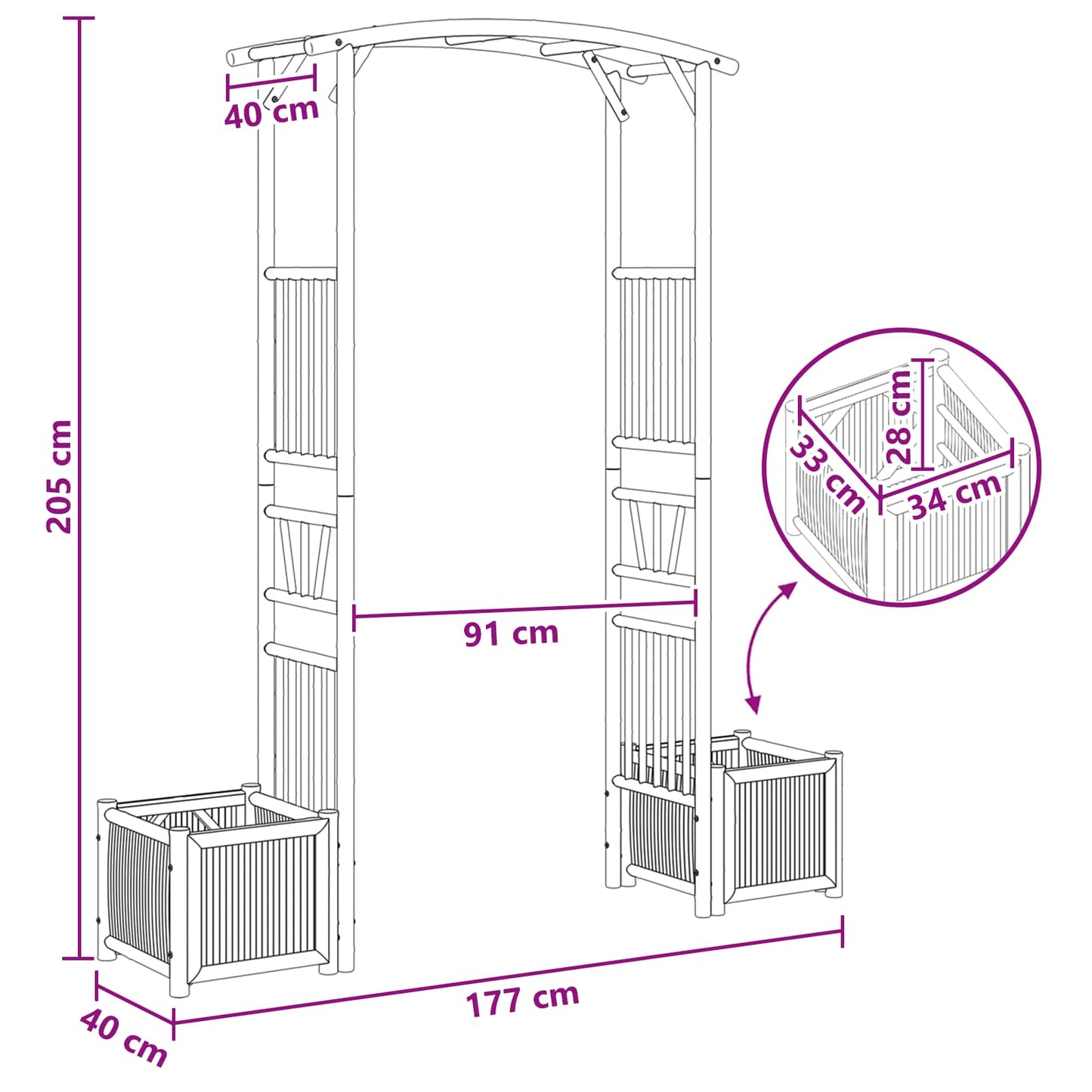 Havebue Naturfarvet 177 x 40 x 205 cm Bambus