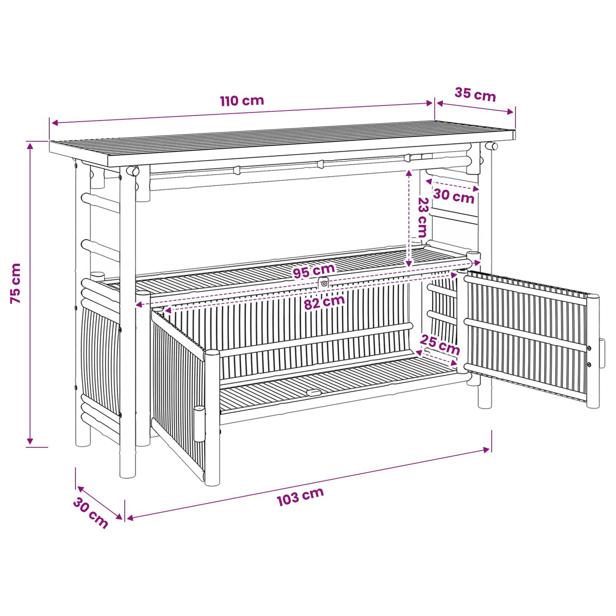 Konsolbord med hylde Naturfarvet 110 x 35 x 75 cm Bambus