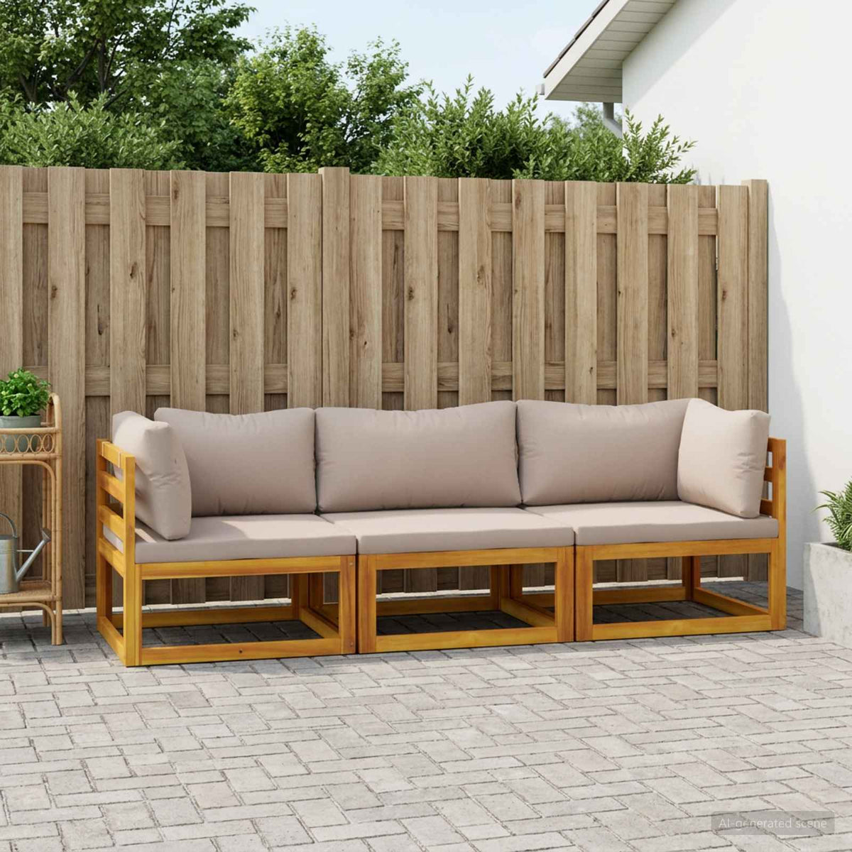 Sofa Sæt 3 stk. Naturfarvet Massivt Akacietræ