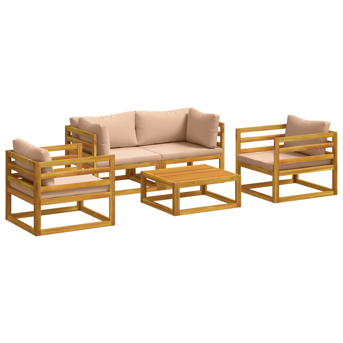 5-delt Have Lounge Sæt Modular Naturfarvet Massivt Akacietræ