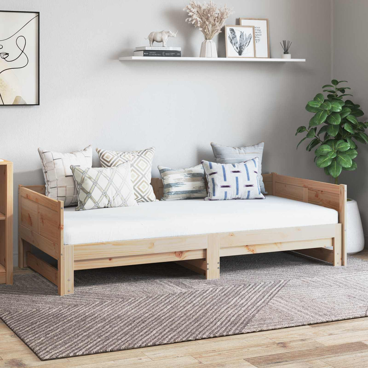 Utrækkelig Dag-seng Naturfarvet 180 x 200 cm Massiv fyrretræ