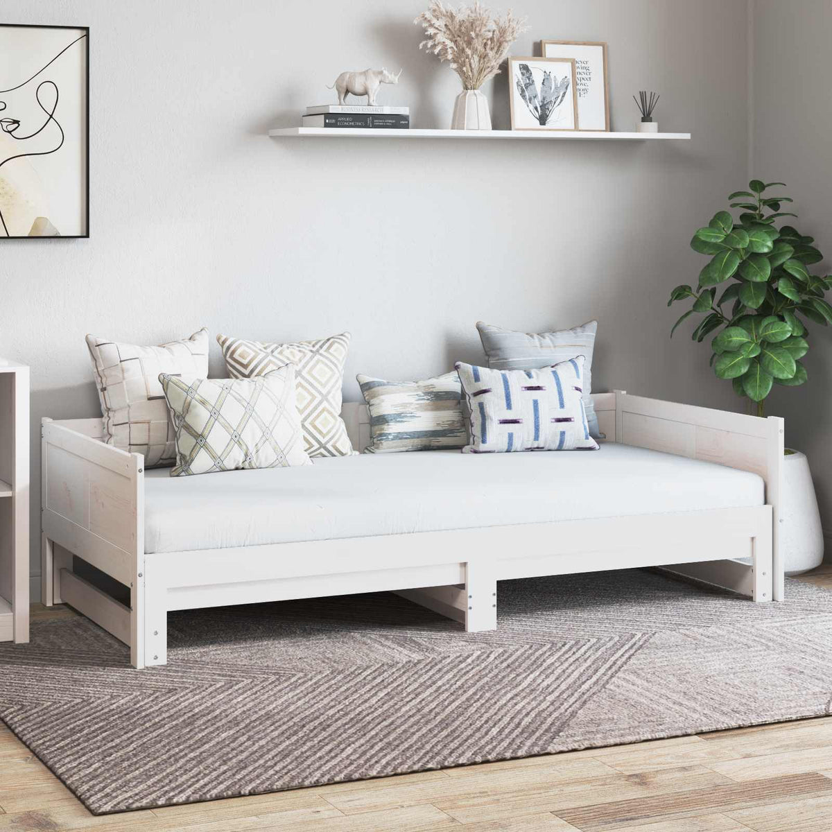 Utrækkelig Dag-seng Hvid 180 x 200 cm Massiv fyrretræ