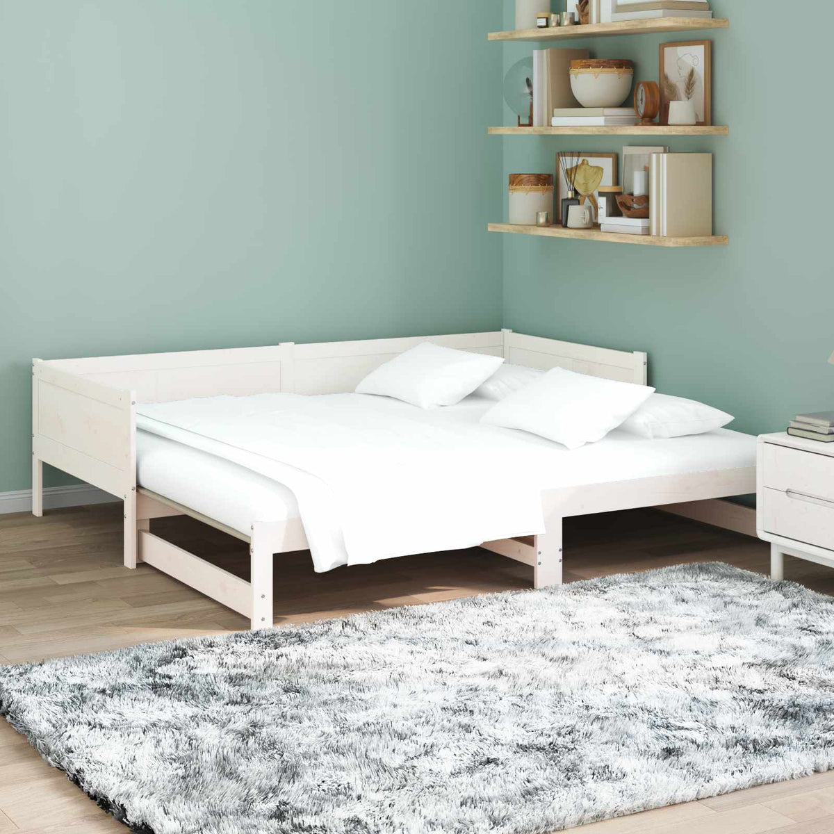 Utrækkelig Dag-seng Hvid 180 x 200 cm Massiv fyrretræ