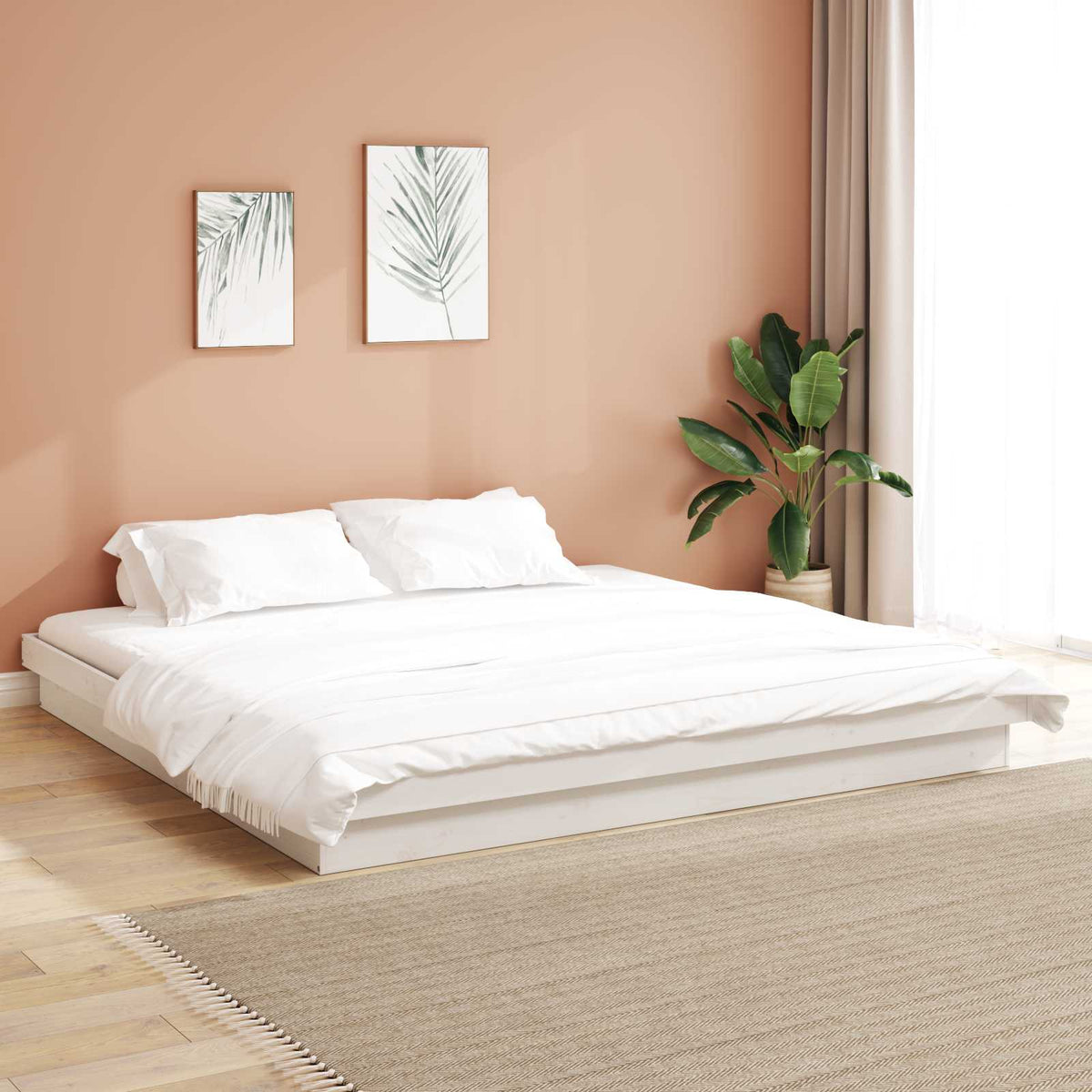 Sengestel Hvid 200 x 200 cm Massiv fyrretræ