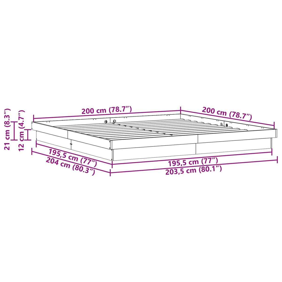 Sengestel Hvid 200 x 200 cm Massiv fyrretræ