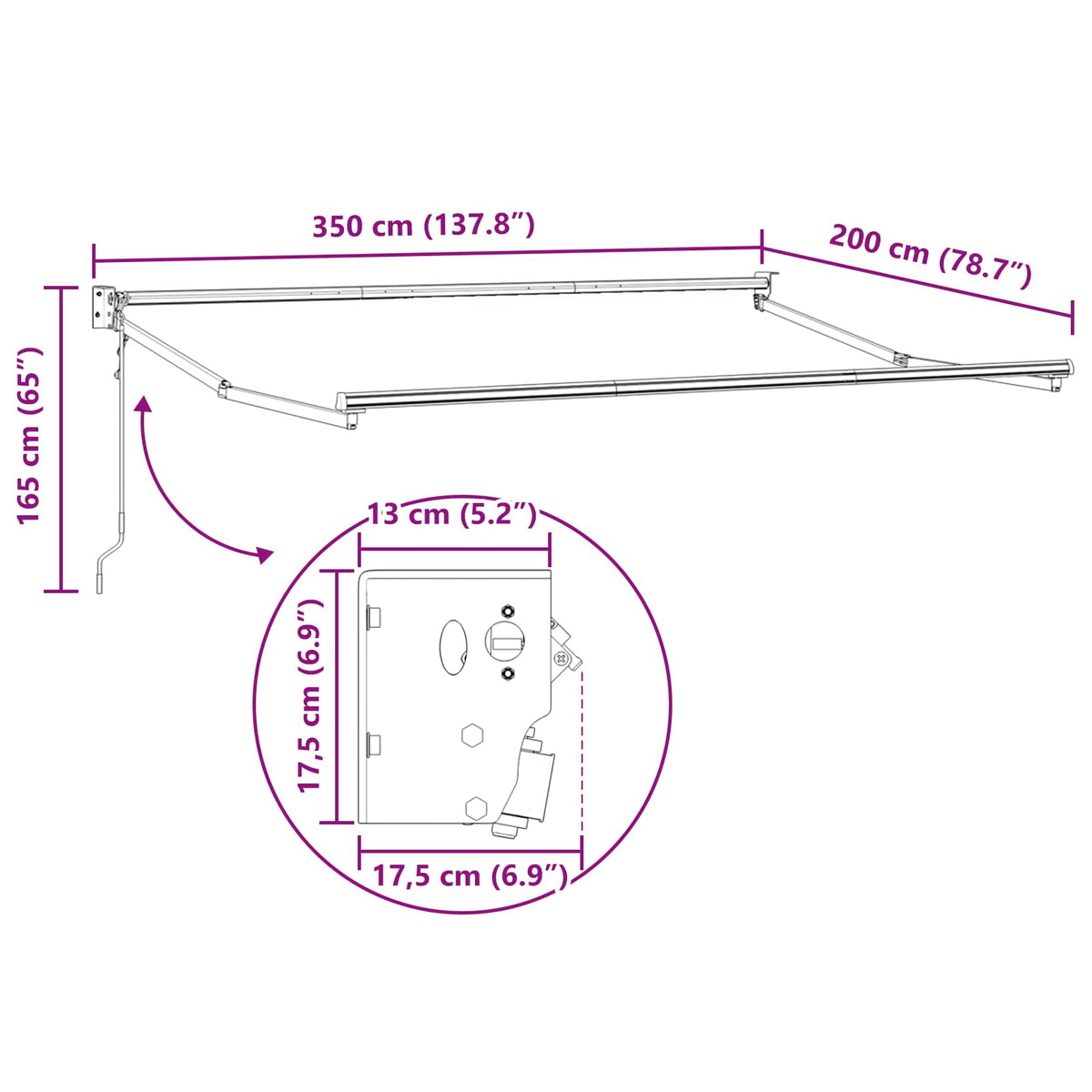 Elektrisk Utrækkelig Markiseramme Hvid 3,5 x 2 m Aluminium