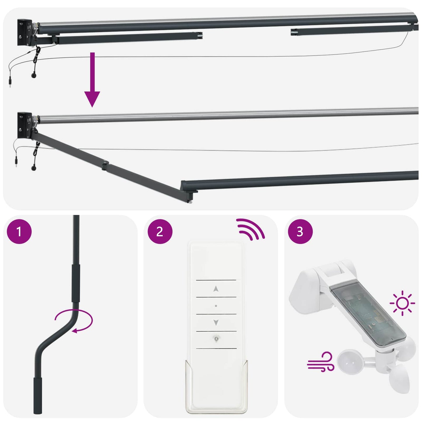 Elektrisk Utrækkelig Markiseramme Antracit 3 x 2 m Aluminium