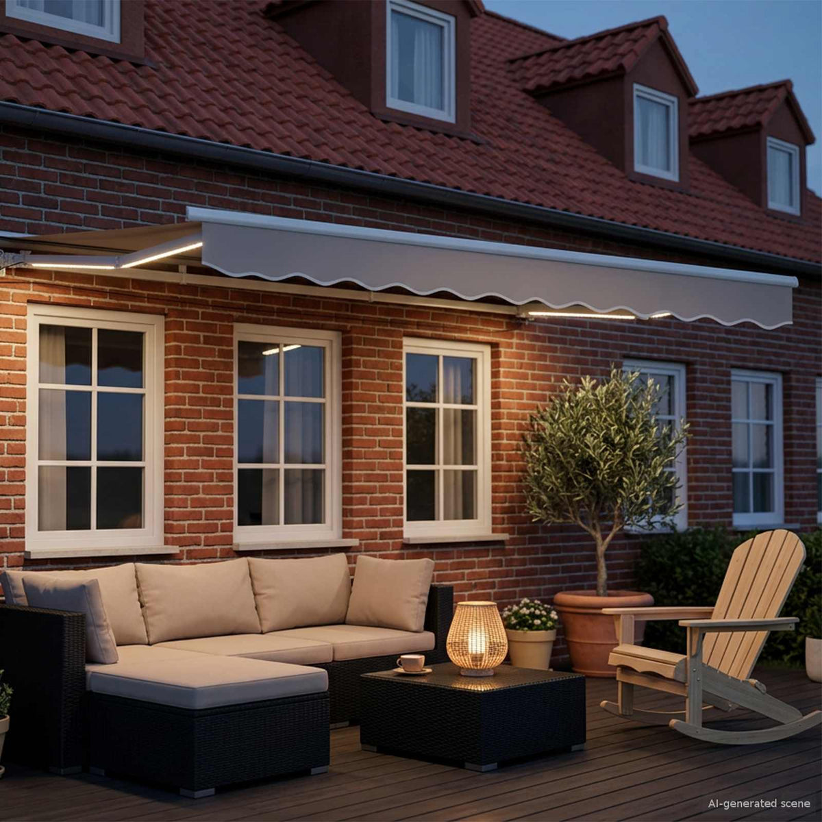 Manuel markise-ramme med LED-lys Hvid 3 x 2 m Aluminium