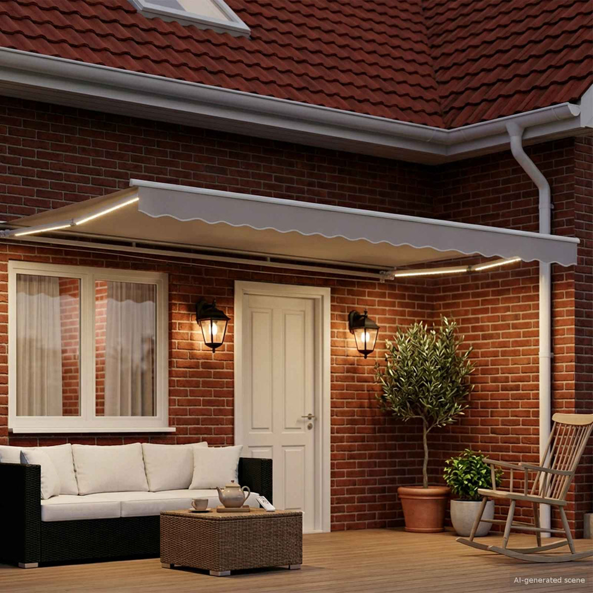 Manuel markise-ramme med LED-lys Hvid 5 × 3,5 m Aluminium