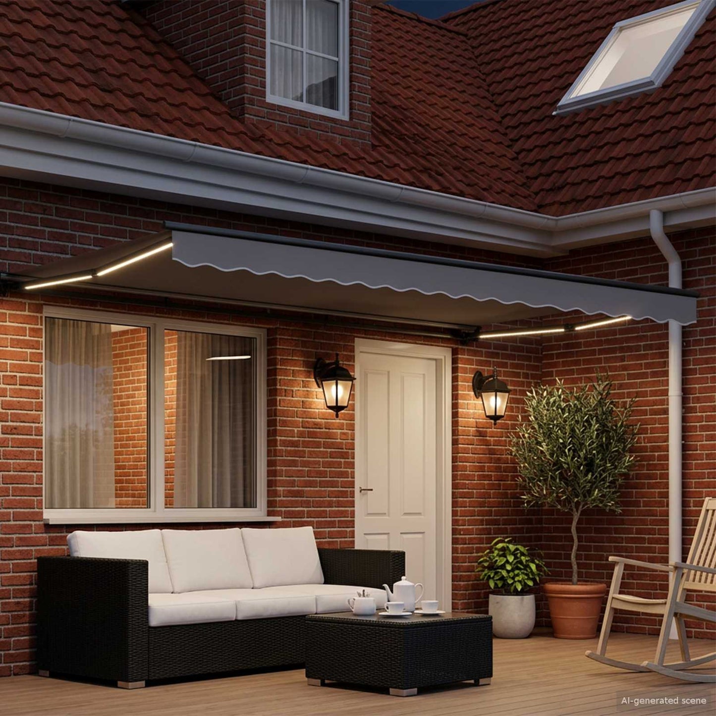 Manuel markise-ramme med LED-lys Antracit 4 x 2 m Aluminium