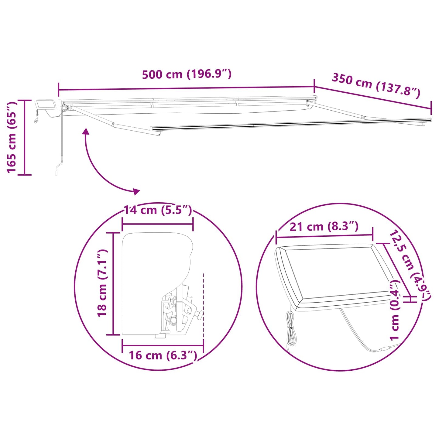 Manuel markise-ramme med LED-lys Antracit 5 × 3,5 m Aluminium