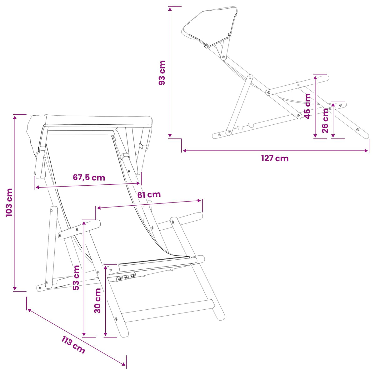 Havestol 3 position Massiv Eucalyptus Træ Cremefarvet