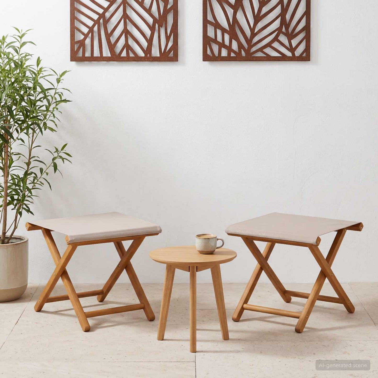 Havestol 2 pcs Massiv Eucalyptus Træ Beige