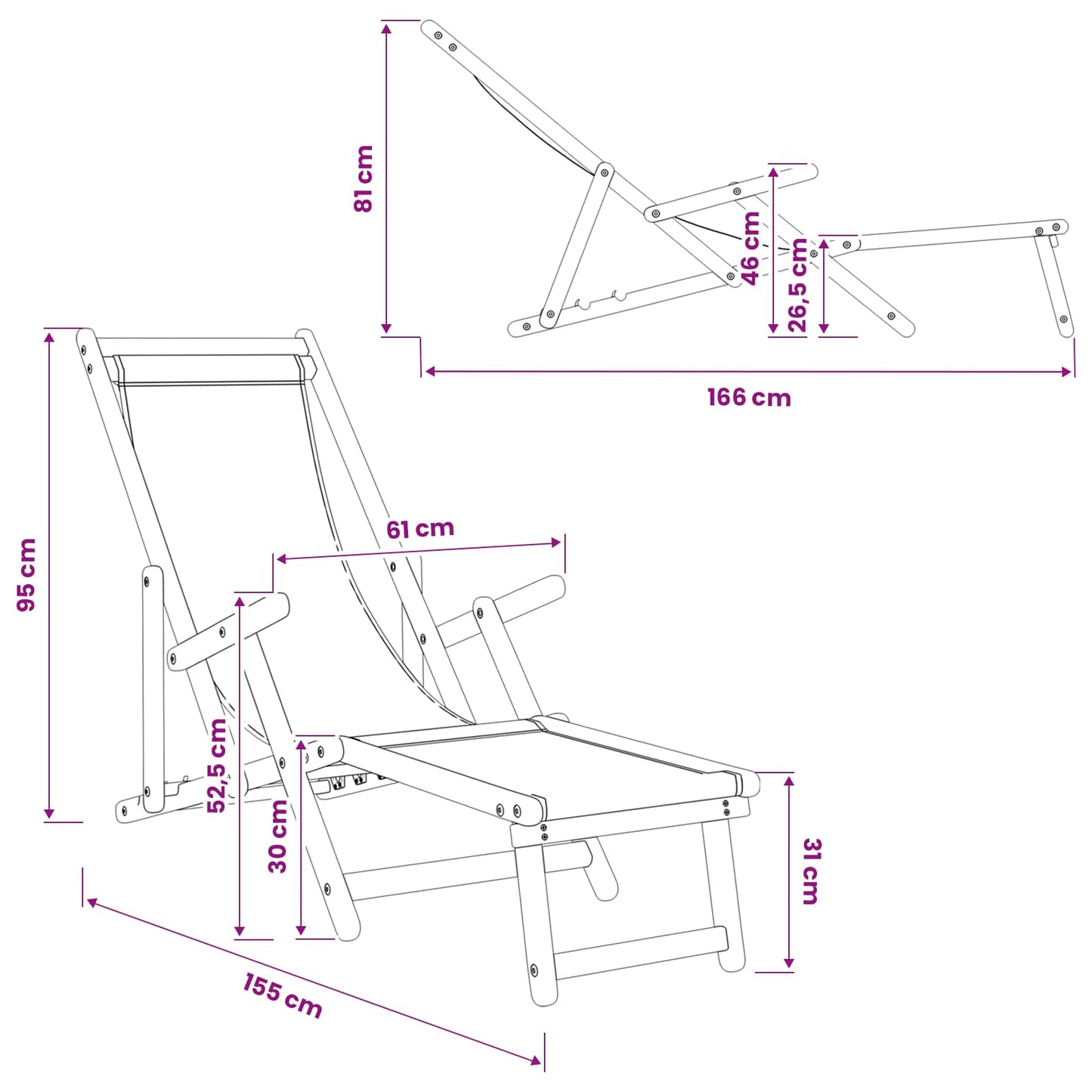 Foldestol 3 position Massiv Eucalyptus Træ Cremefarvet