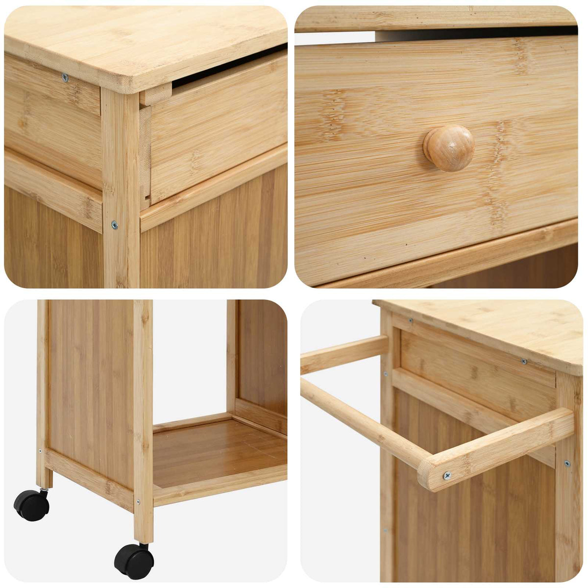 Køkkenvogn med hjul Naturfarvet 90,5 x 36 x 86,5 cm Bambus