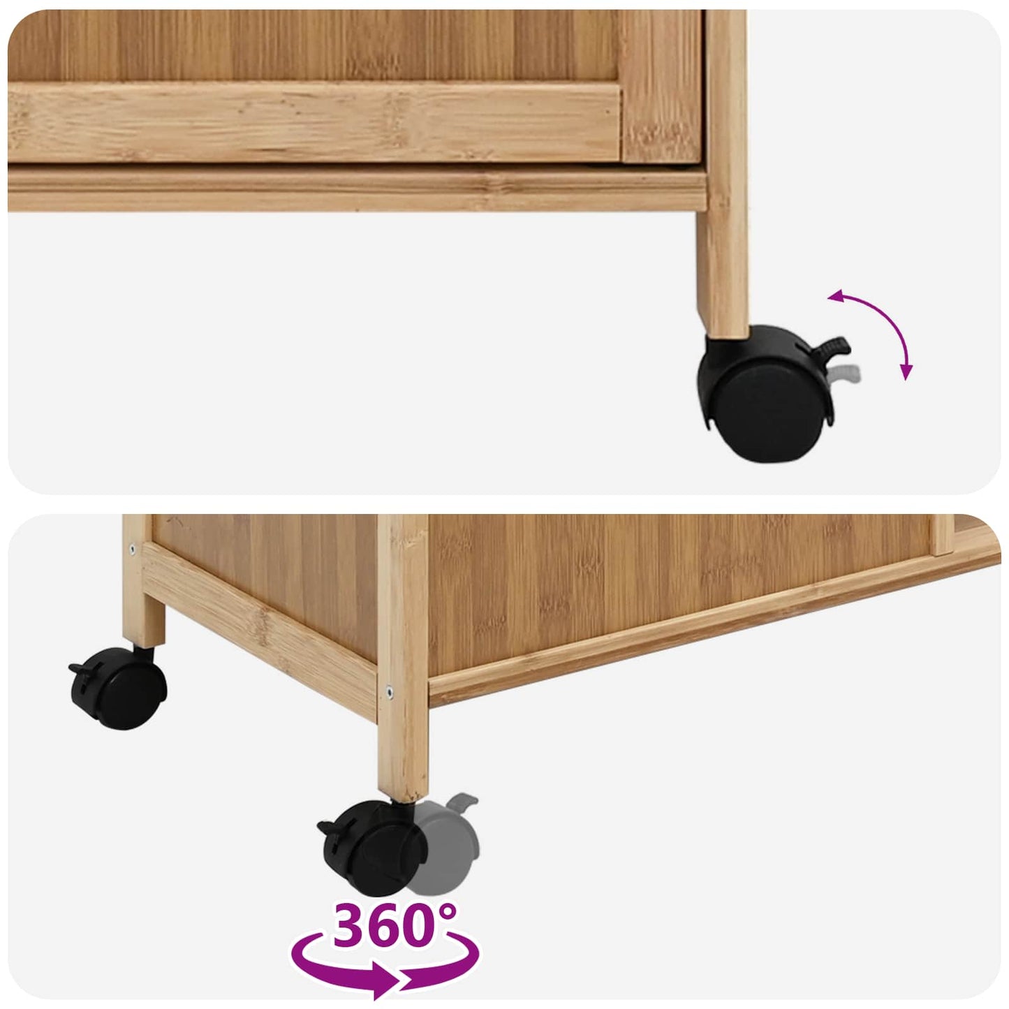 Køkkenvogn med hjul Naturfarvet 90,5 x 36 x 86,5 cm Bambus