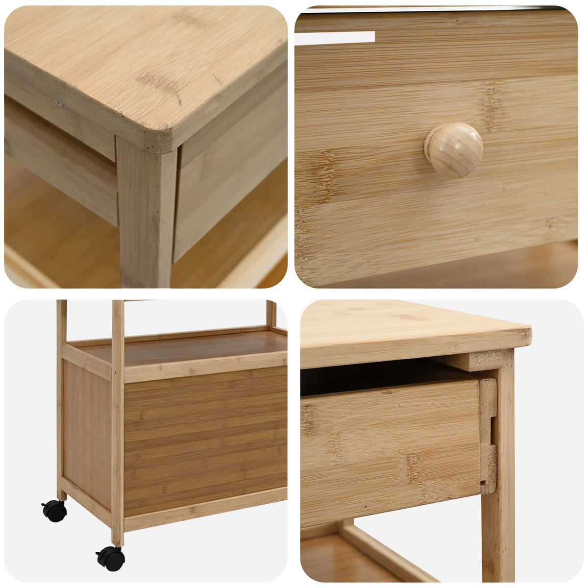 Køkkenvogn med hjul Naturfarvet 59,5 x 36 x 82 cm Bambus