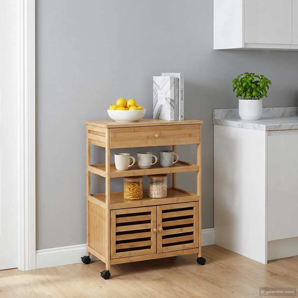 Køkkenvogn med hjul Naturfarvet 59,5 x 36 x 82 cm Bambus