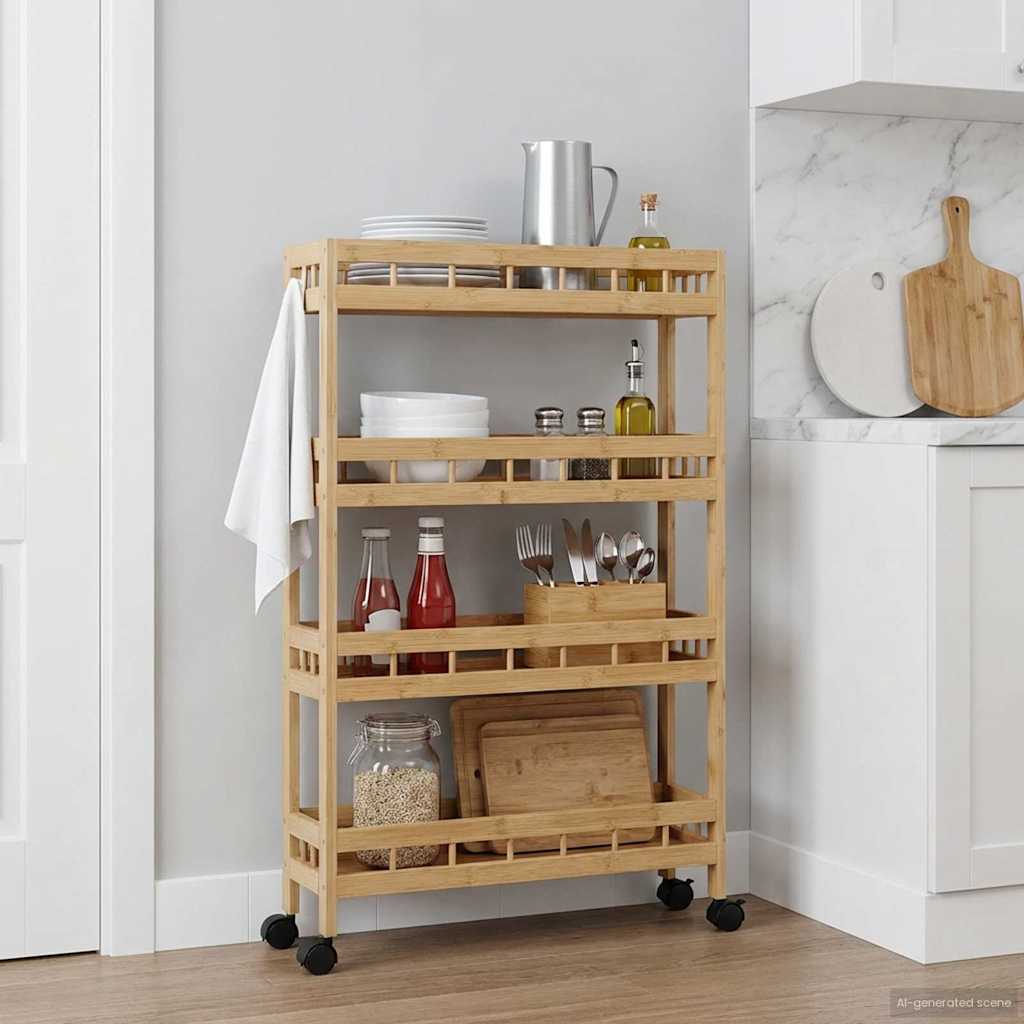 Køkkenvogn med hjul Naturfarvet 60 x 18 x 97 cm Bambus