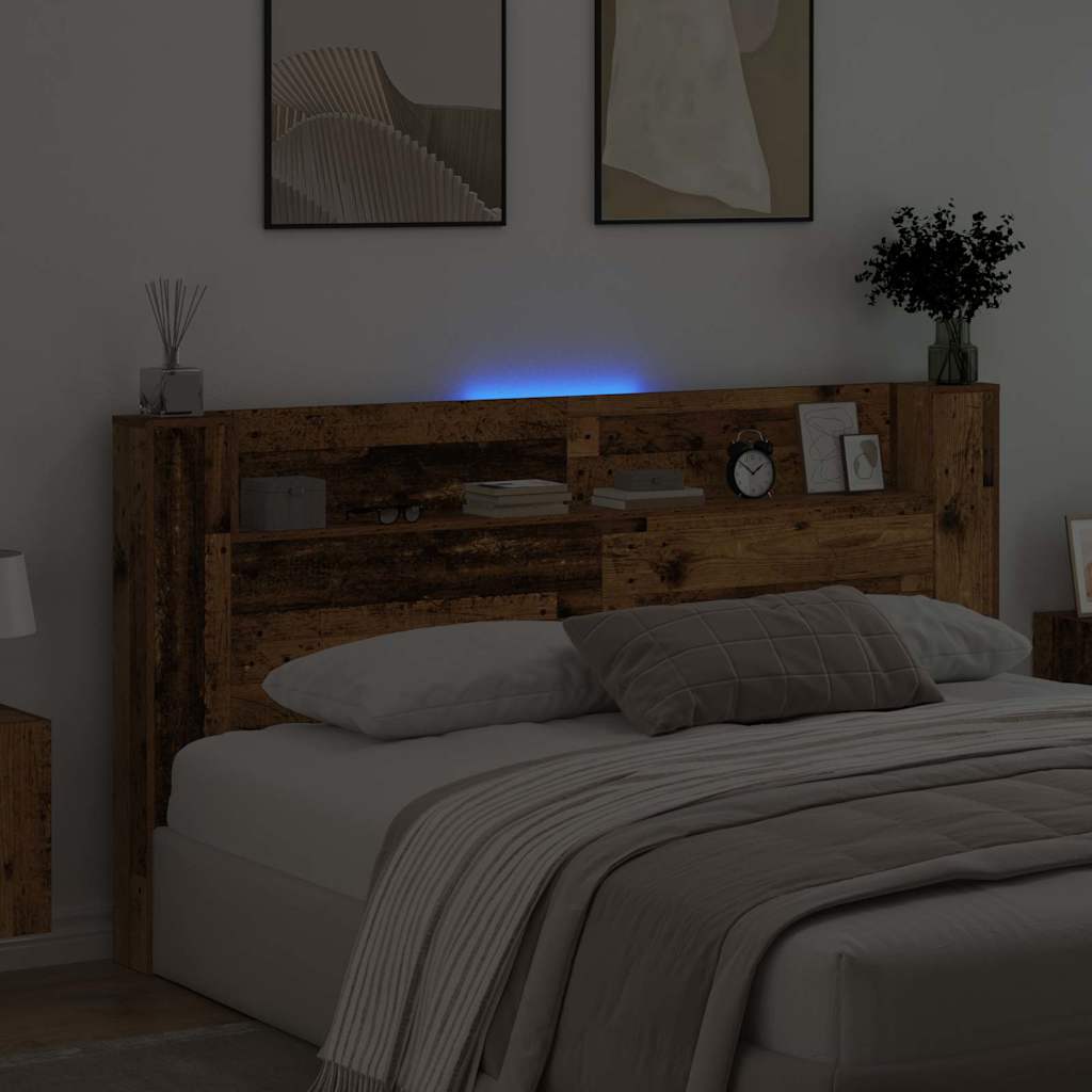 Opbevarings senggavl med LED Gammelt træ Konstrueret træ