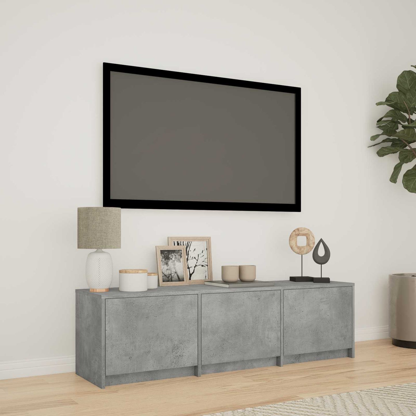 TV-bord med LED 140x34x40 cm BetonGrå Konstrueret træ